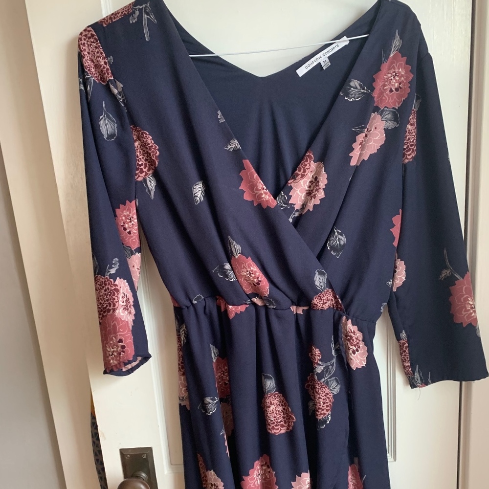 Navy dress with pink flowers